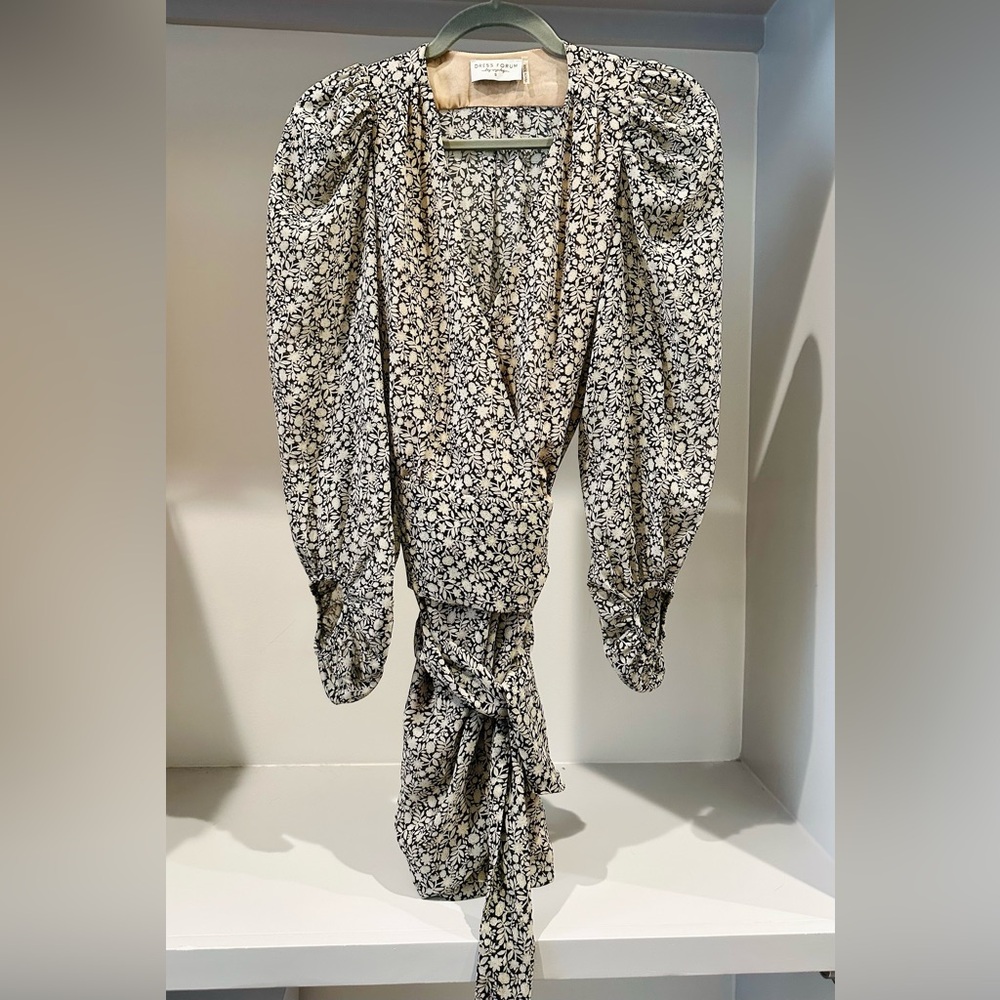 Dress Forum Beige and Black Floral Wrap Dress